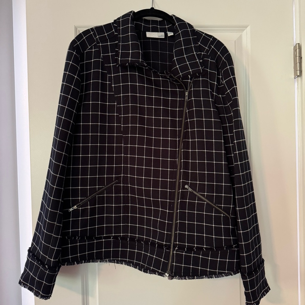 14th and Union Women’s Check Dark Navy & White Windowpane Moto Jacket XL